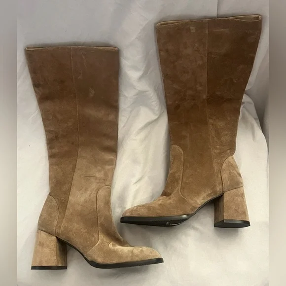 Stuart Weitzman Flared Block Heel Brown Suede Knee Boots $895 8.5 B - Picture 7 of 7
